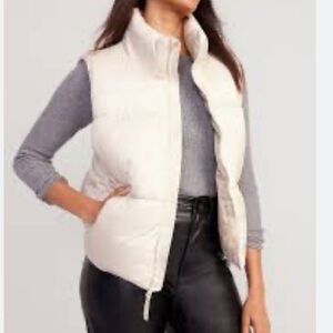 Old Navy Quilted Puffer Vest Ivory/Cream Zip Closure Fleece Lining M
